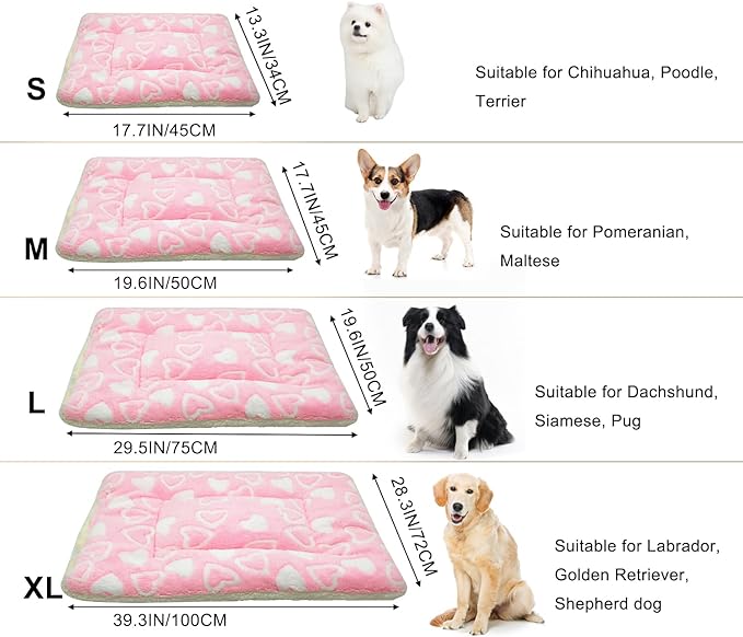 Cat Dog Bed Mat & Blanket, Reversible Pets Crate Pad Bed Mat and Ultra Soft Warm Fleece Calming Blanket for Small Puppy Kitty, Washable