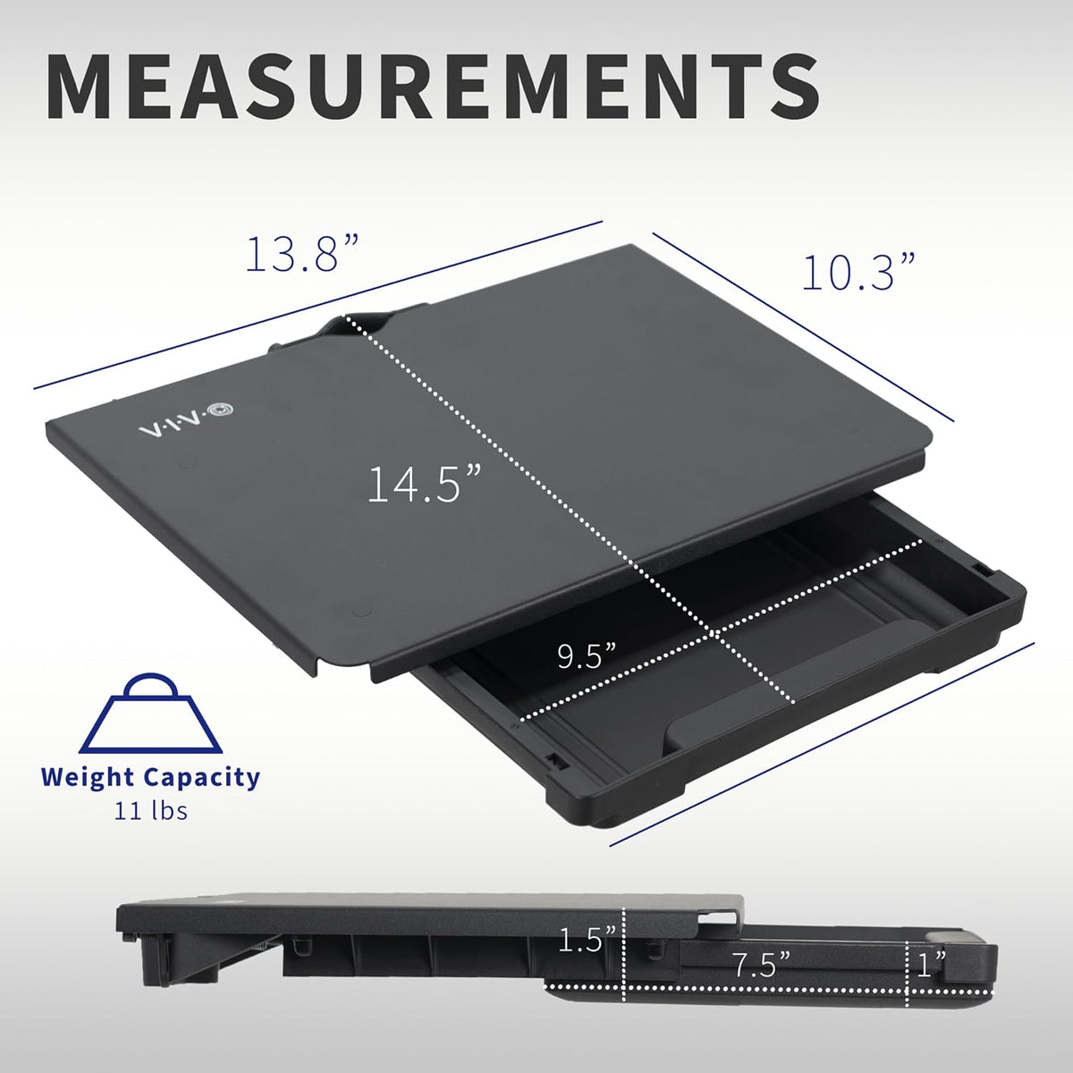VIVO Black 14 x 10 in Pole Mount Shelf with Drawer, MOUNT-SF13D