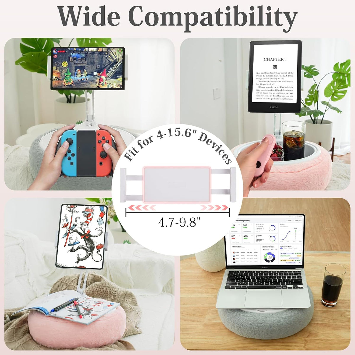 LORAK 3-in-1 Kindle Pillow Stand with Snack Bowl for 4.7-15.6" Kindle/Phone