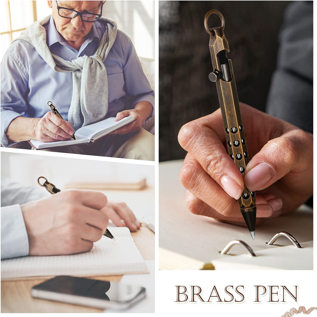 Chinco 12 Pcs Bolt Action Pen Sets Gift for Men 4 Hexagon Solid Brass Pens 8 Ink Refills Edc Pen Signature Pocket Size with 4 Gift Box for Father's Day(Retro Black)