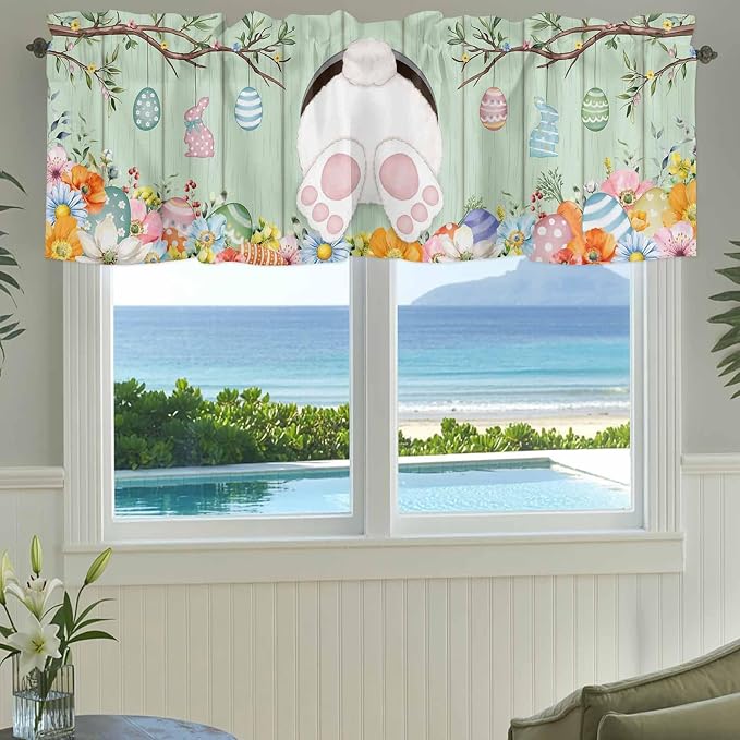 Easter Curtain Valances for Windows, Kitchen Valance Window Treatment, Spring