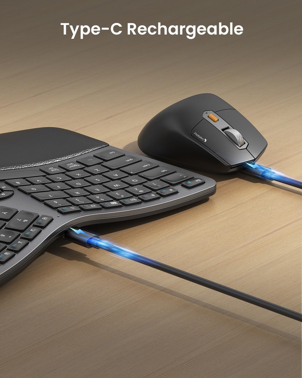 ProtoArc EKM01 Plus Wireless Ergonomic Keyboard Mouse Combo - Gray Black