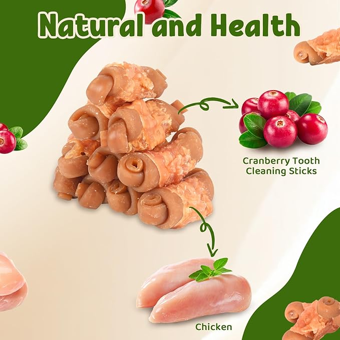 Dog Chewing Bone Chicken Wrapped Cranberry Peanut Butter Bone Dog Treat Snacks Teeth Cleaning 2.5" 454g