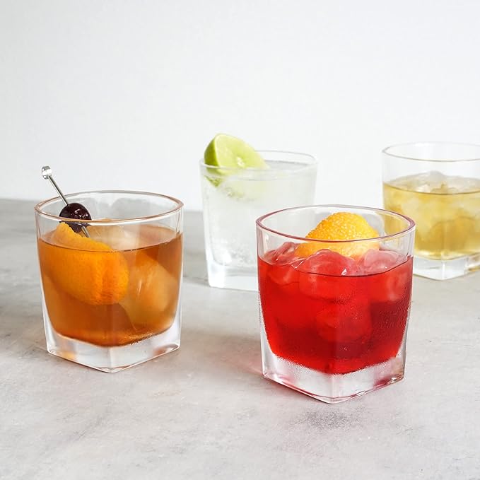 TRUE Square Rocks Glass, Old Fashioned Whiskey Glasses, Superb Drinking Cups
