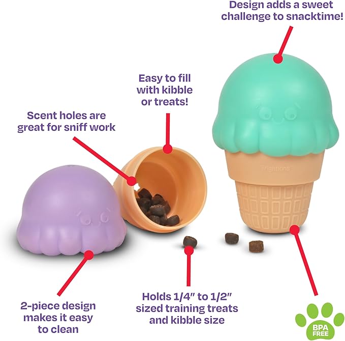 Brightkins Large Ice Cream Cone Treat Dispensers for Dogs - Interactive Dog Toys for All Breeds, Gifts for Dogs (Pack of 2)