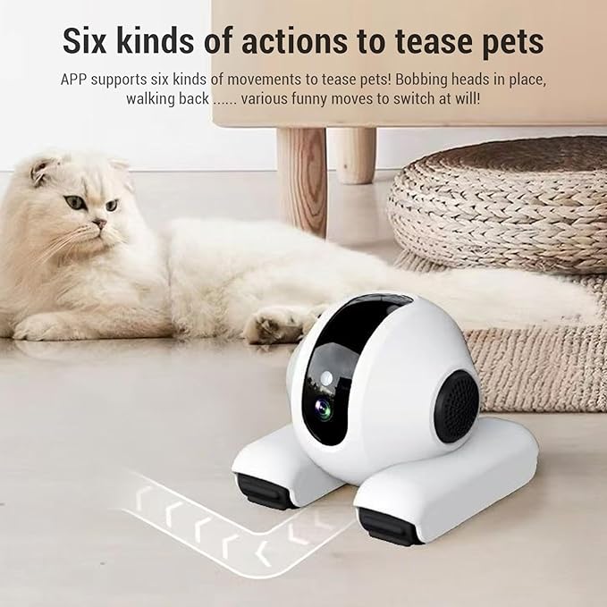 Pet Camera, 1920x1080 HD 2 Way Talk Motion Detection Auto Cruise 360 Rotation, with 6 Actions 8 Sounds for Cats and Dogs, APP Control Storage Indoor Security Camera (32G)