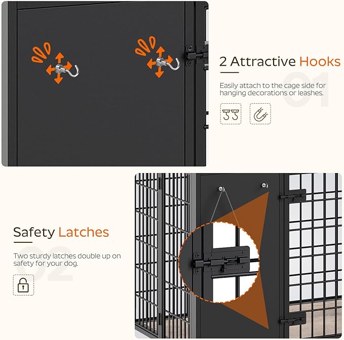 Foldable Dog Crate Furniture, Dog Crate with DIY Frame, Heavy Duty Dog Kennel Indoor with Hooks, Wooden Dog Cage End Table, for Small/Medium Dogs, Greige DC95BG