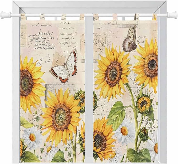 Yellow Sunflowers Bathroom Curtains 63 Inch Length, Window Curtains Tab Top