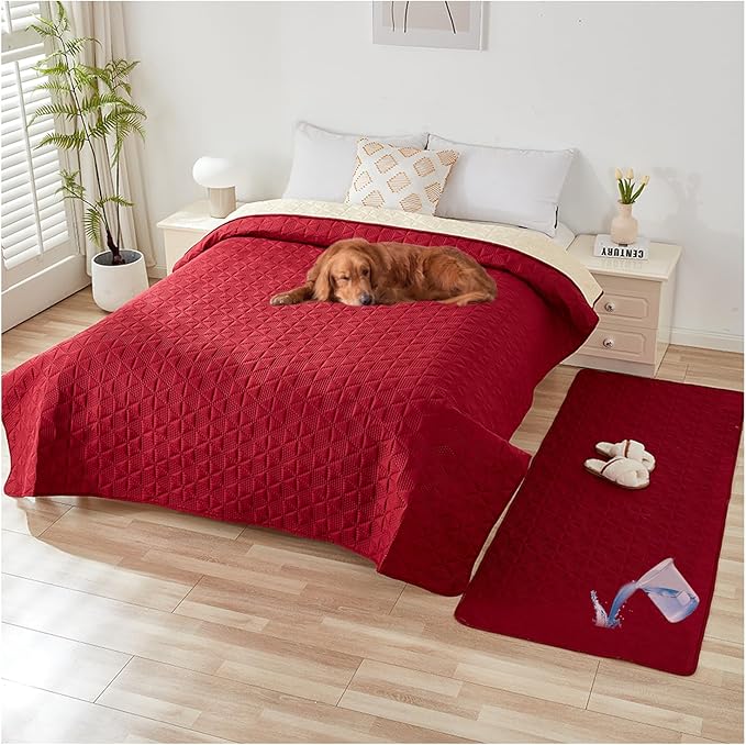 Waterproof Dog Bed Cover Pet Blanket, Soft Pet Couch Covers for Sofa Washable, Bed Couch Sofa Furniture Protector for Puppy Cat Kids (Red,130 * 210 CM)