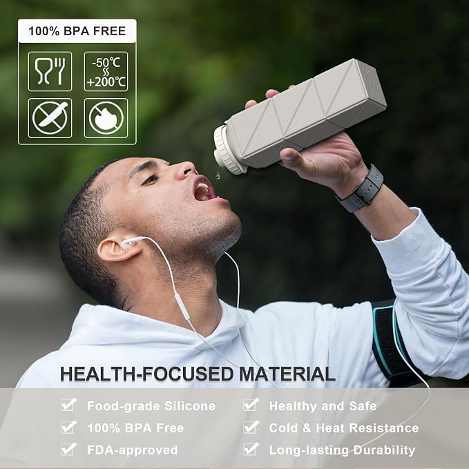BEAUTAIL Collapsible Water Bottles 21oz/610mL, Silicone Travel Water Bottle |