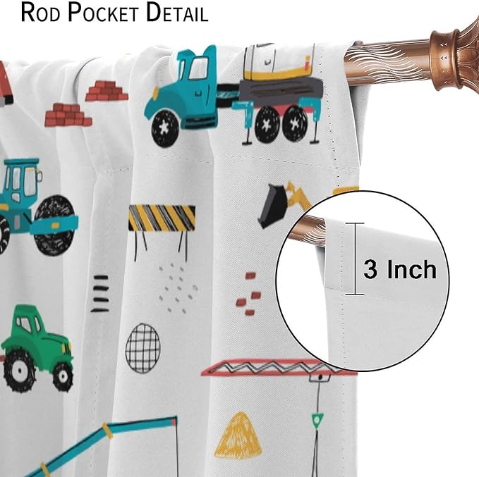 Construction Window Curtains, Kids Cartoon Construction Machines Building Hand