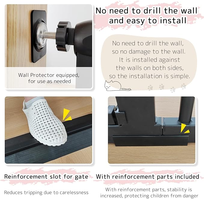 Lumizone Extra Tall Pet Gate 55.12" High Pressure Mounted 34.06"-38.38" Extra Wide (9 Sizes) 1.37" Gap for Cat Dog Stairs Doorway Hallway No Drilling Auto-Close (34.06"-38.38" W, Black)