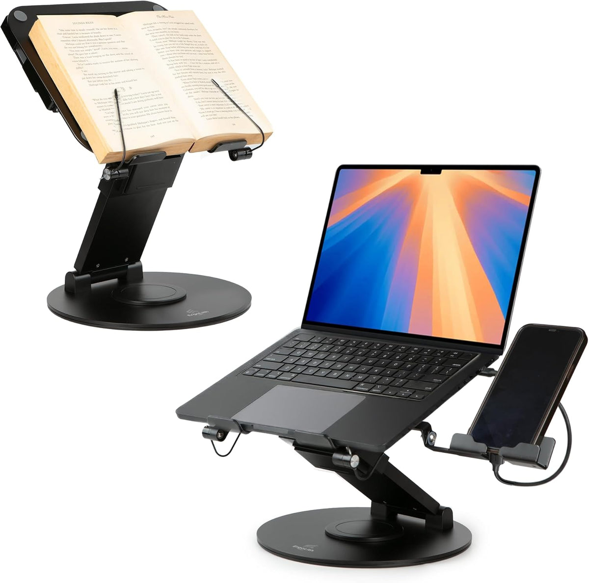 3 in 1 Laptop Stand for Desk, Book Stand & Phone Holder, Sky Black