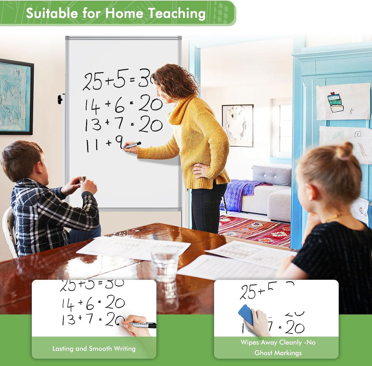 Rolling Whiteboard on Wheels 48" x 32" Aluminum Frame