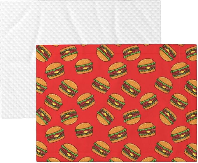 Pet Blanket for Car Rides Vet Visits, Burger Hamburger Pattern Red, Two Sided Reversible Plush Design with Bumpy Dot Side Offers Comfort Home Piece On Go Travel