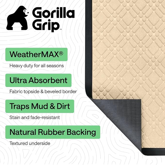 GORILLA GRIP 100% Waterproof All-Season WeatherMAX Doormat, US Designed Natural