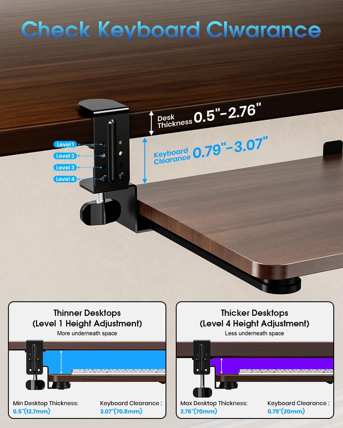 Large Keyboard Tray Under Desk, Pull Out Keyboard & Mouse Tray for Typing