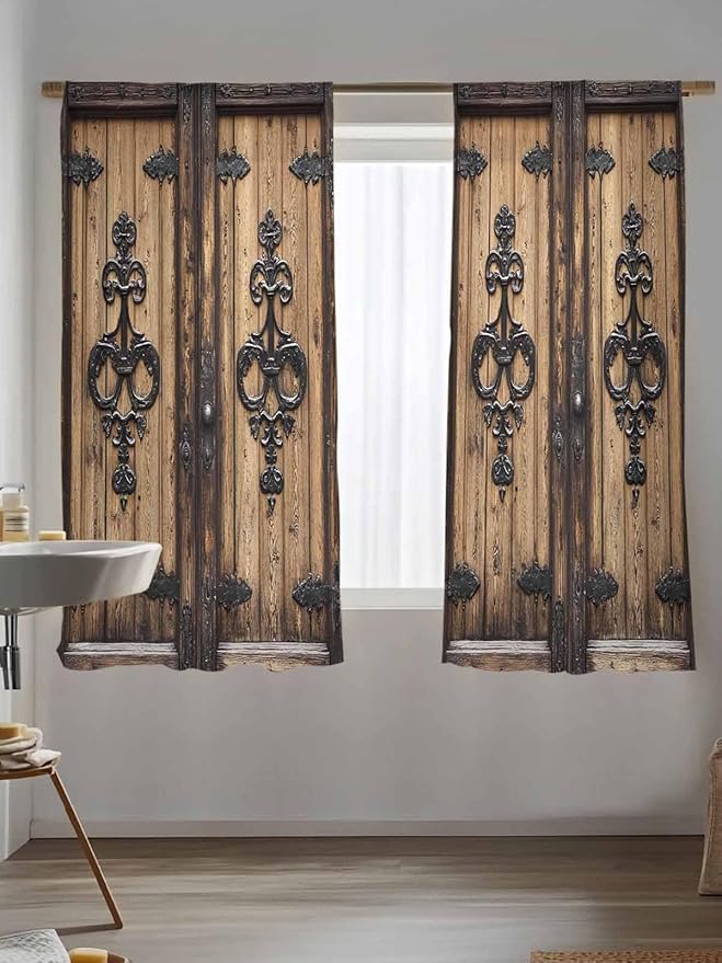 Sheer Curtains 63 Inch Length, Barn Door Semi Sheer Curtains Light Filtering