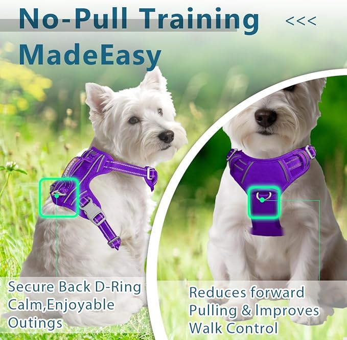 BARKBAY Dog Harness No Pull Oxford with ID Tag Pocket - Heavy Duty, Reflective, Easy Control for Large Dogs(Purple Oxford,S)