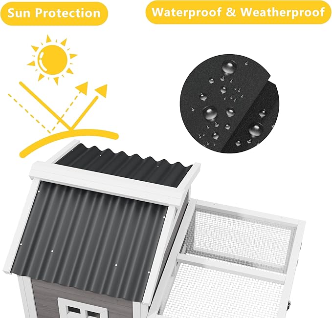 Wooden Rabbit Hutch Indoor and Outdoor,Chicken Coop,Bunny Cage Rabbit House with Waterproof Roof,Windows and Ventilation Door for Quails Ducks Guinea Pigs (White+Black)