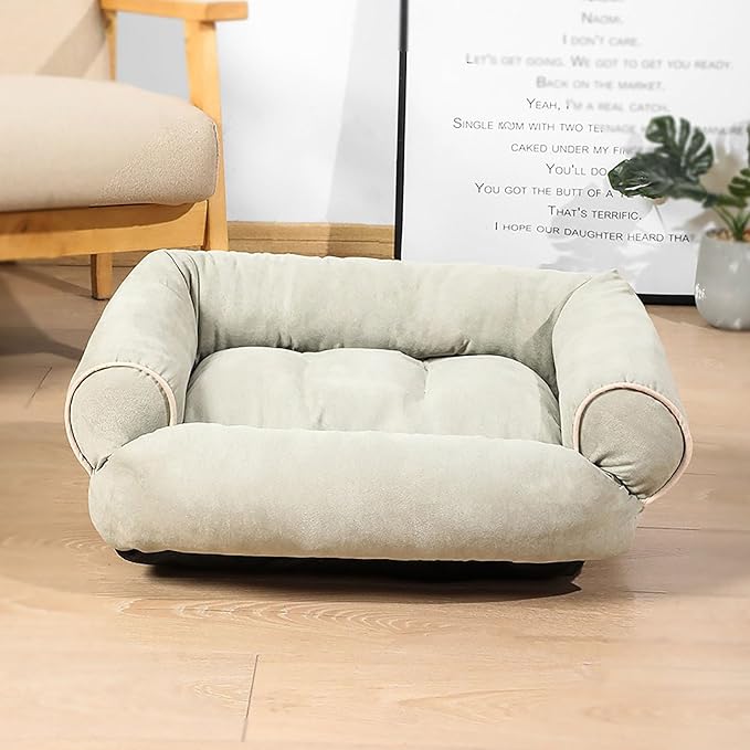 Suede Sofa Dog Bed, Multiple Sizes Orthopedic Memory Foam Mattress, Durable and Calming, Washable Dog Bed with Anti-Slip Bottom M LightGreen