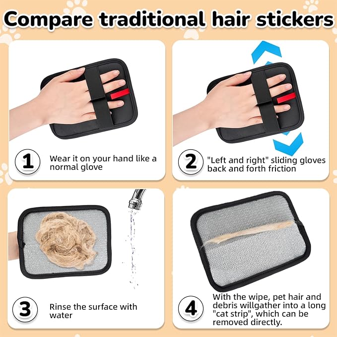 Pet Hair Remover, electrostatic pet Hair Removal Gloves, cat and Dog pet Hair Removal Tools, Suitable for Bed Sheets, Blankets, Clothes, Sofas, Multi-Functional Beauty Gloves -2 Piece