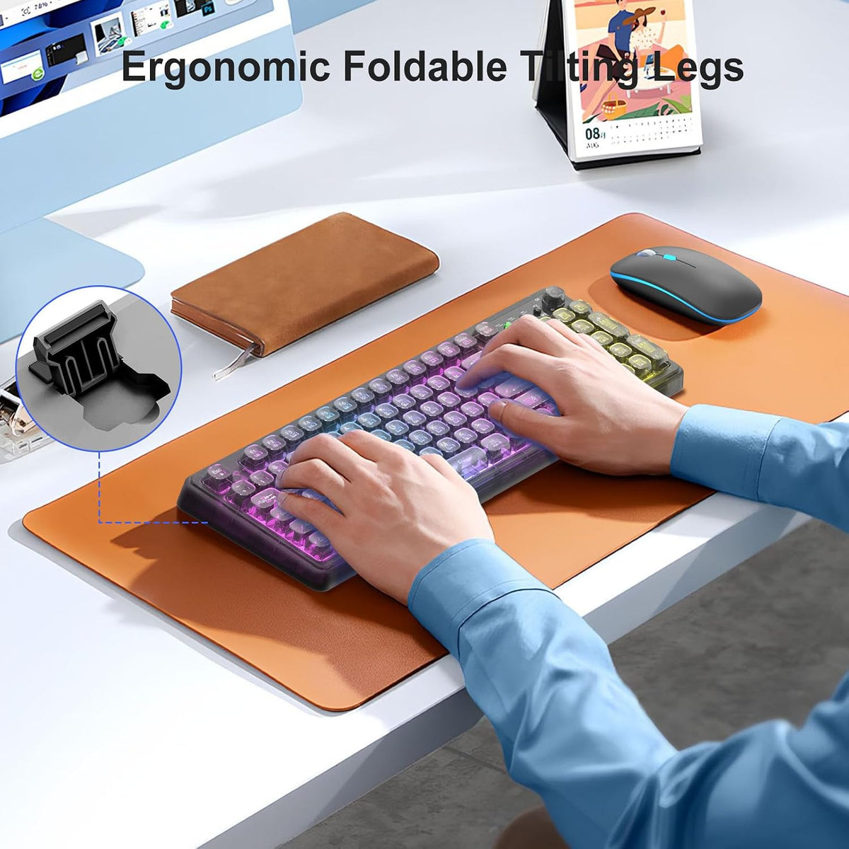 Wireless Keyboard and Mouse Combo Rechargeable, Light Up Transparent Backlit Keyboard with 15 LED Lighting Effects, Volume Knob, RGB Mouse, 2.4GHz Wireless for PC Laptop Desktop, Black