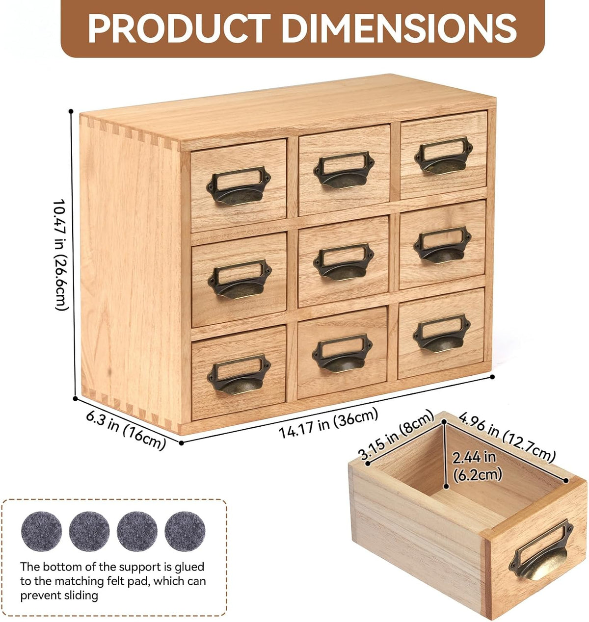 KIRIGEN Wooden Desk Organizer with 9 Drawers, Storage Cabinet, Natural