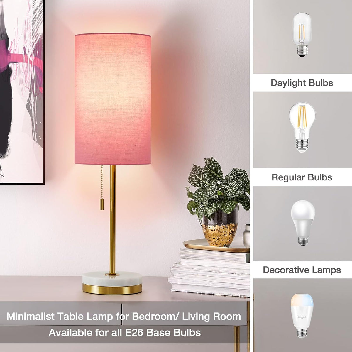 Luvkczc 18" Table Lamp Set of 2, Bedside Lamp with Marble Base, Pull Chain