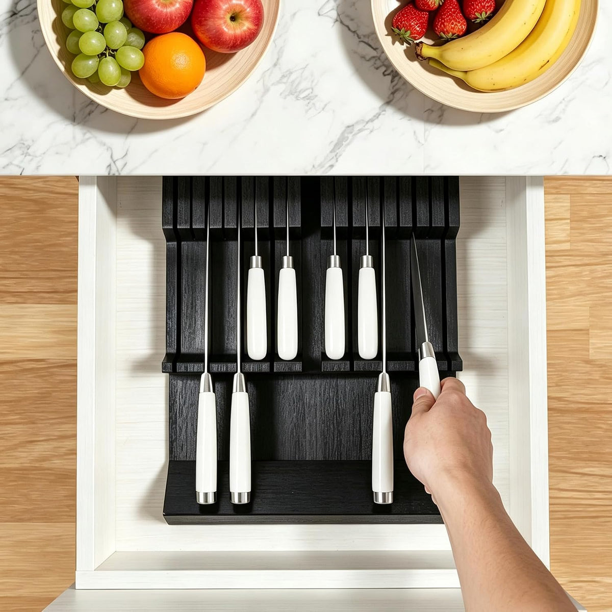 Utoplike Bamboo In-Drawer Knife Block Organizer, Drawer Knife Holder Black