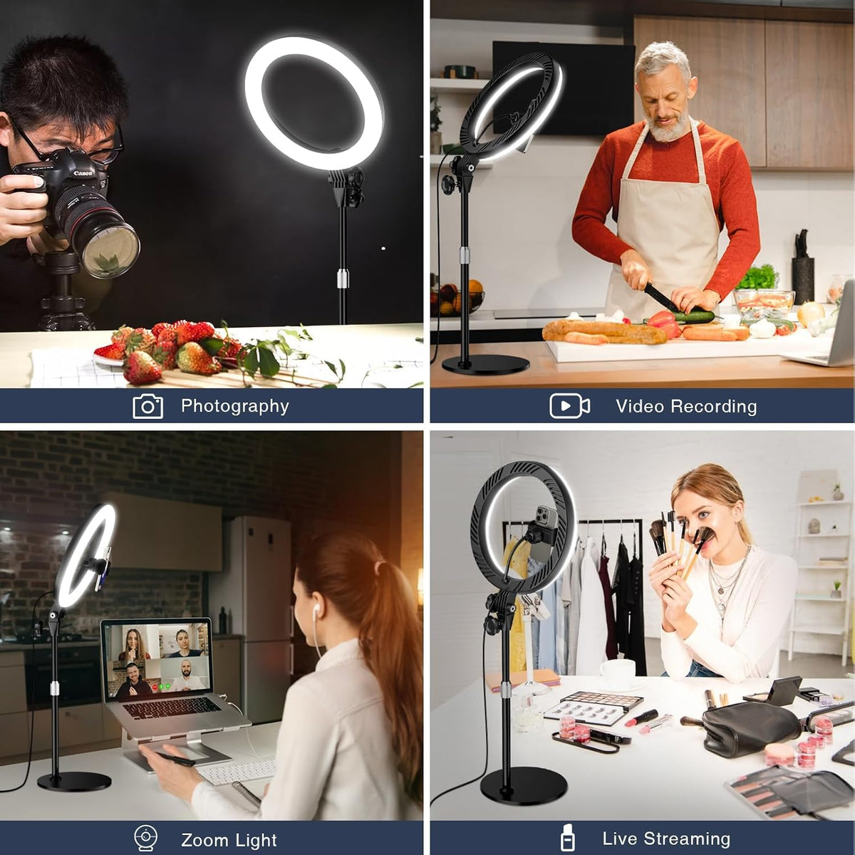 Desk Ring Light with Stand for Computer, Desk Light for Video Recording