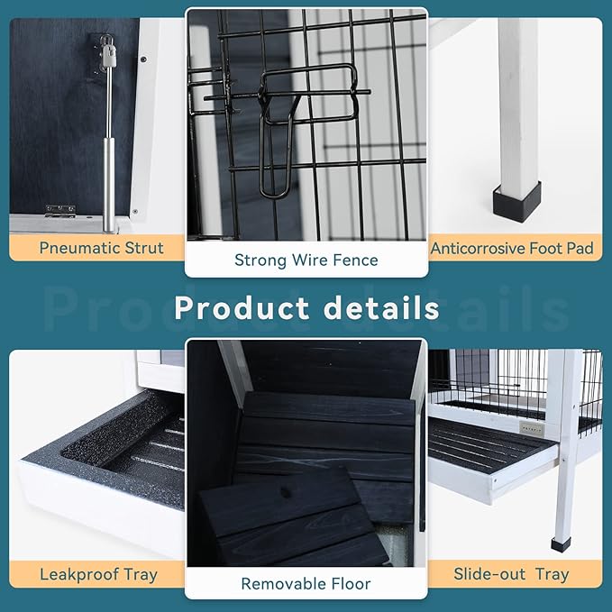 Petsfit Guinea Pig Cage, Hutch for Rabbit, Bunny Bunny Hutch Guinea Pig Hutch with Pull Out Tray,Gery…