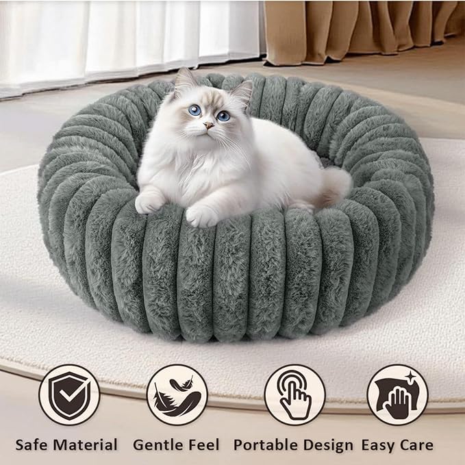 Cat Donut Bed | Cozy Warm Washable Dog Bed,Plush Pet Cushion Non-Slip Pet Furniture for Apartment Travel Corner Home Bedroom Outdoor Offices Indoor Floor Balcony