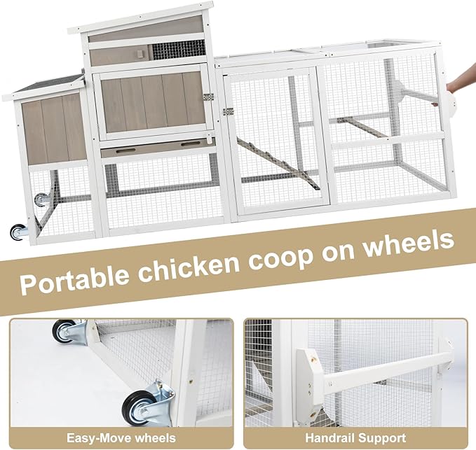 Chicken Coop Chicken House Outdoor with 3 Perches, Nesting Box and Removable Tray Hen House Rabbit Hutch Chicken Poultry Cage with Ramp Run for Garden Backyard