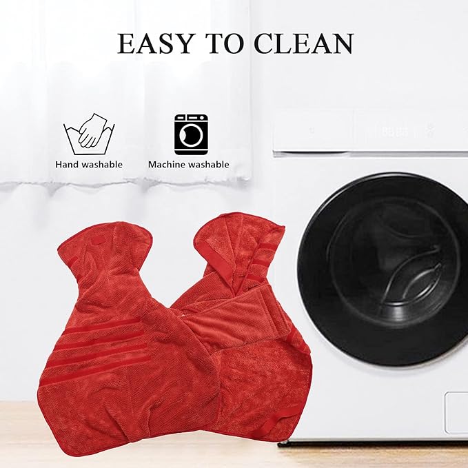 Geyecete Pineapple Grid Fast Drying Super Absorbent Dog Cat Bath Robe Towel - Red - XXL