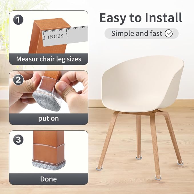 Ezprotekt 16 Pcs Rectangle Grey Felt Chair Leg Floor Protectors
