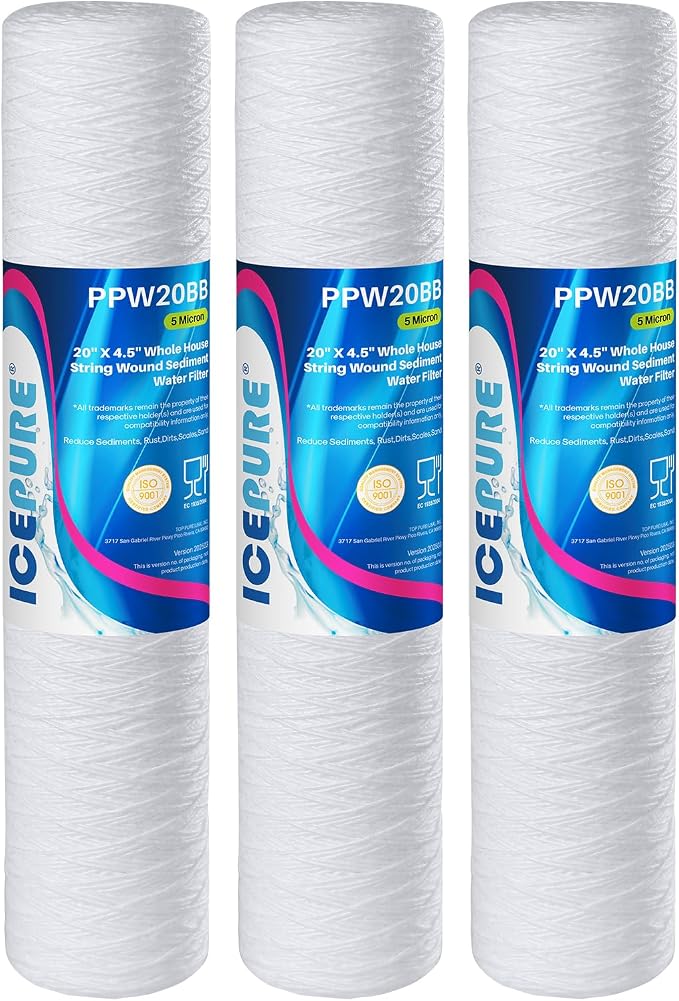 ICEPURE 5 Micron 4.5" x 20" Whole House String Wound Sediment Water Filter