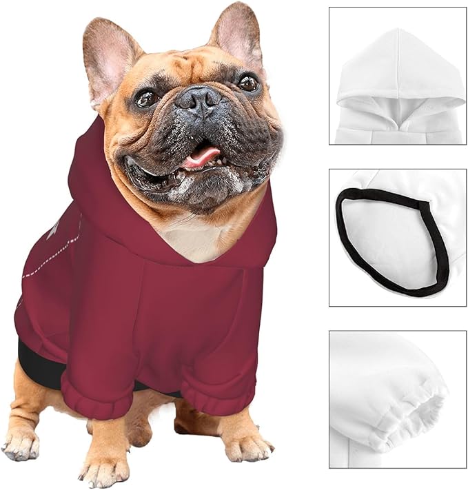 Personalized Dog Hoodie, Custom Dog Costumes for Small Dogs, Holiday Happy Dog Clothes Football Pet Shirt Sweater with Name Number for Girl/Boy Cats/Kitten, Wine, S