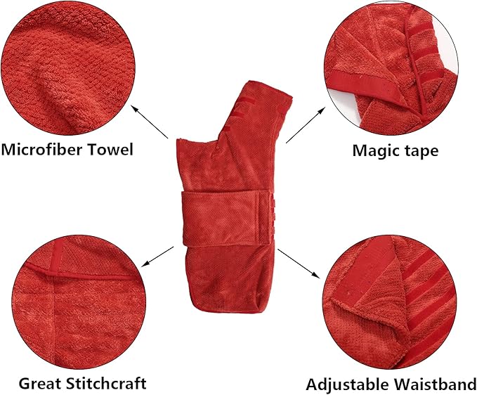Geyecete Pineapple Grid Fast Drying Super Absorbent Dog Cat Bath Robe Towel - Red-M