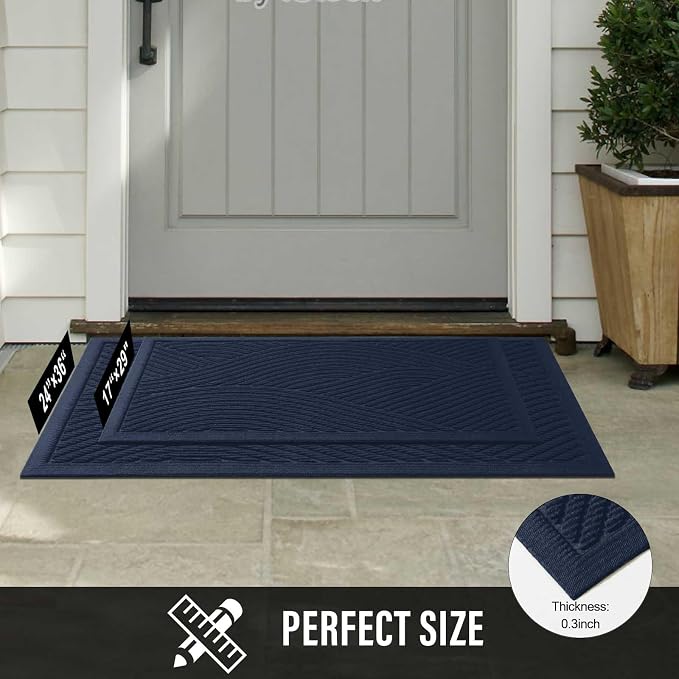 HIYARD Sturdy Front Door Mat, Absorbent Muddy Dirt Resist Welcome Door Mats