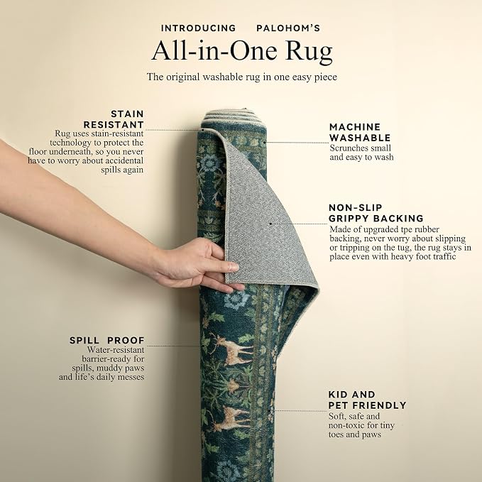 Washable Area Rugs for Living Room: 5x7 Rug Stain Resistant Non Slip Low Pile