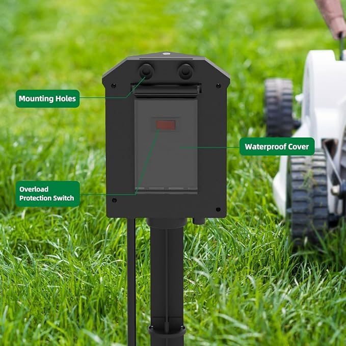 TiFFCOFiO Outdoor Power Strip with Stake Waterproof, 20 FT Extension Cord, 6 Grounded Outlets for Outdoor Lights, 14 AWG, 15A/1875W, ETL Listed