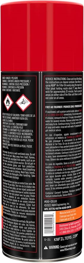 K&N Air Filter Oil: Aerosol; Restore Engine Air Filter Performance and