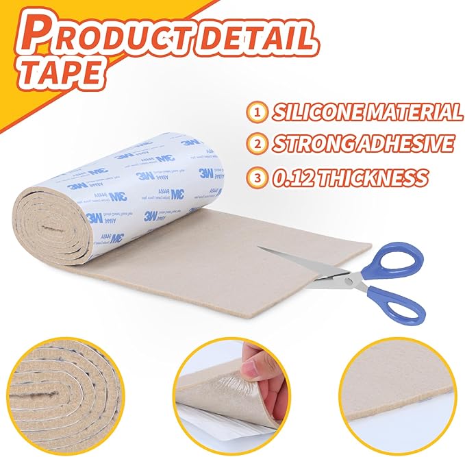 Felt Furniture Pads, Non Slip Self Adhesive Cuttable Felt Tape Beige Heavy Duty