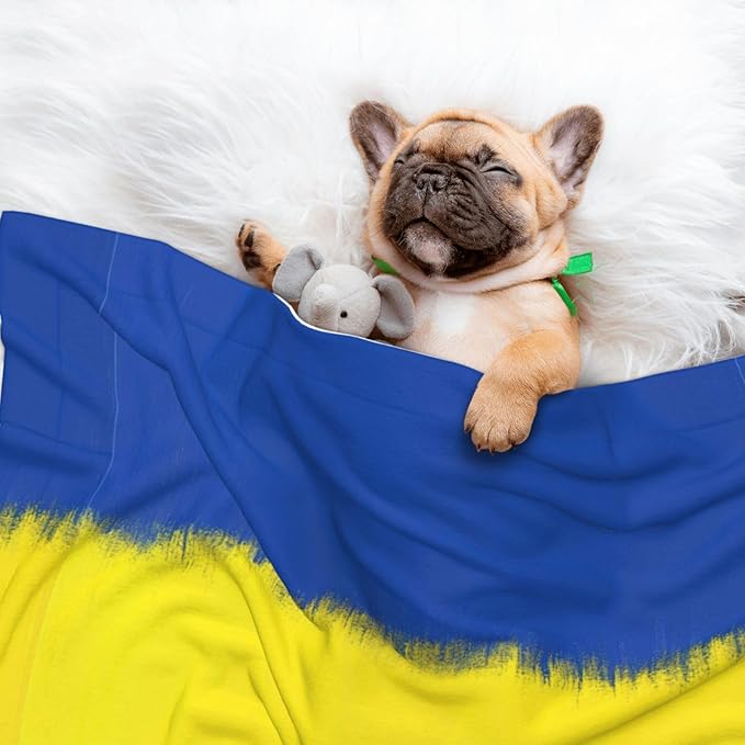 Reversible Plush Throw for Dogs and Cats, Abstract Artistic Ukrainian Flag, Double Sided Blanket with Nubby Dot Side and Sleek Side Ideal for Cuddling Nesting Security