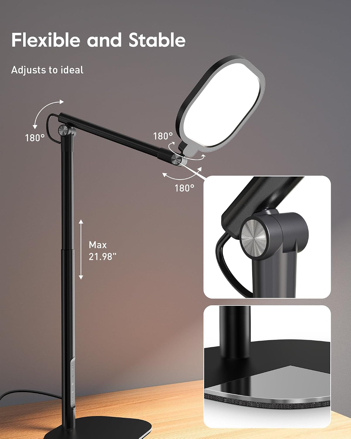 LitONES Tall LED Desk Lamps Home Office, Edge-Lit Eye-Care, 50 Light Modes