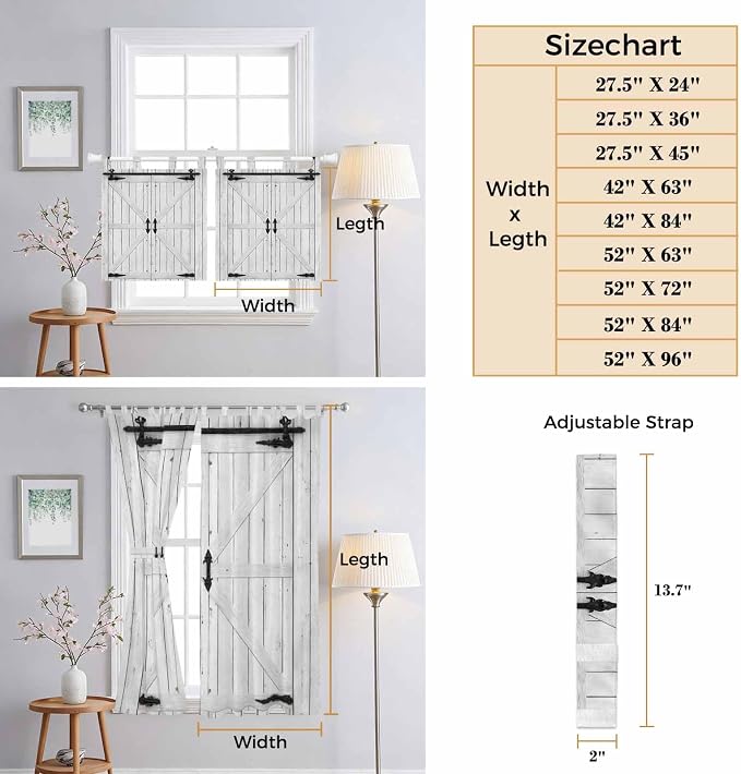 Farmhouse Wood Grain Bedroom Curtains 72 Inch Length, Window Curtains Tab Top