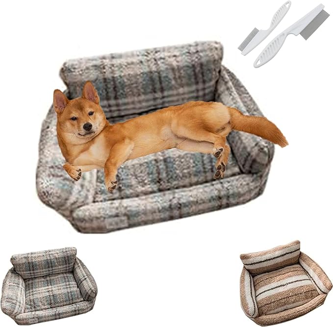 Lazy Holiday Plush Cozy Dog & Cat Sofa Bed, Teddy Velvet Dog Bed, Trendy Striped Faux Lambswool Double Layer Dog & Cat Sofa Bed Dogs Sleeping Mat for Medium Small Dogs & Cats (A-2,M)