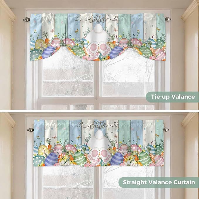 Easter Tie Up Valance Curtains for Windows, Kitchen Curtains Window Shades