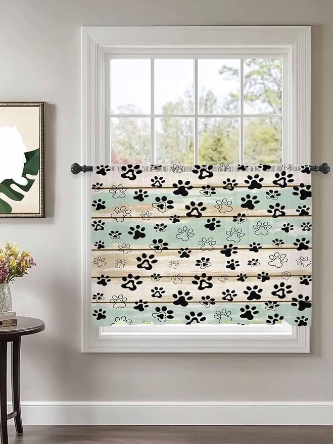 Sheer Curtains 45 Inch Length, Sage Green Beige Farmhouse Semi Sheer Curtains